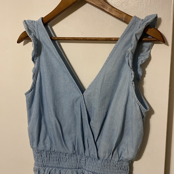 "New In" Surplice Ruffle Romper in Blue Denim Wash - Picture 8 of 13